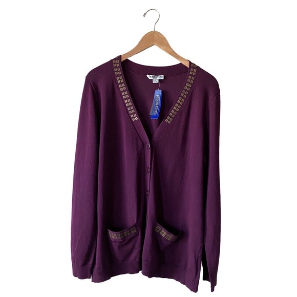 Pendleton Cardigan Sweater Womens Large Purple Silk Blend Petite Size XL (NWT) - Picture 1 of 10